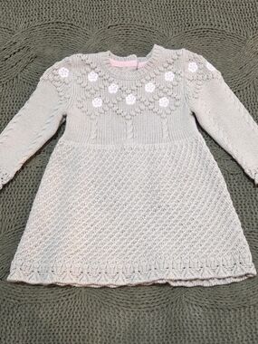 Cupcakes And Cashmere Baby Girl Knit Sweater Dress Green Floral